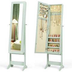 Mirrored Standing Jewelry Cabinet Storage Box-Green