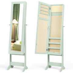 Mirrored Standing Jewelry Cabinet Storage Box-Green