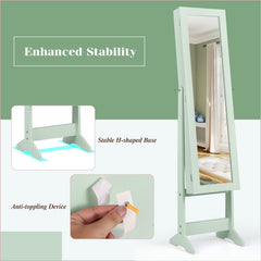 Mirrored Standing Jewelry Cabinet Storage Box-Green