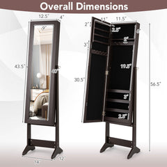 Mirrored Standing Jewelry Cabinet Storage Box-Rustic Brown