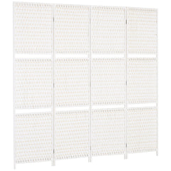 4 Panel Room Divider with Shelves, 6 FT Freestanding Folding Privacy Screen, Partition Wall Divider for Bedroom, White