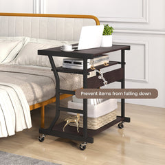 Mobile Computer Desk with Keyboard Tray Mouse Tray and Shelf-Dark Brown
