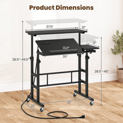 Mobile Stand-up Computer Desk Adjustable with 2 Tilting Desktops-Black