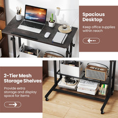 Mobile Stand up Desk Height Adjustable Standing Table with Tilting Tabletop-Oak