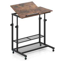 Mobile Stand up Desk Height Adjustable Standing Table with Tilting Tabletop-Rustic Brown