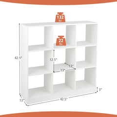 Modern 9 Cube Bookcase with 2 Anti Tipping Kits, Toy and Book Storage, White