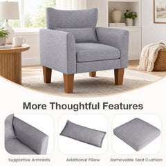 Modern Accent Chair with Removable Cushion & Pillow for Living Room-Gray