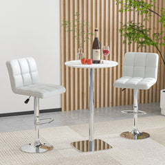 Set of 2 Adjustable Swivel Bar Stools in White with Quilted Back, 25 to 33.5 Inch Seat