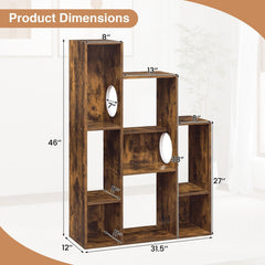 Rustic Brown Cat Bookshelf with Eight Sections and Round Cat Holes