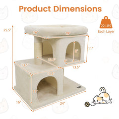 25.5 Inch Cat Tower with Two Stacked Condos and a 19 Inch Top Perch