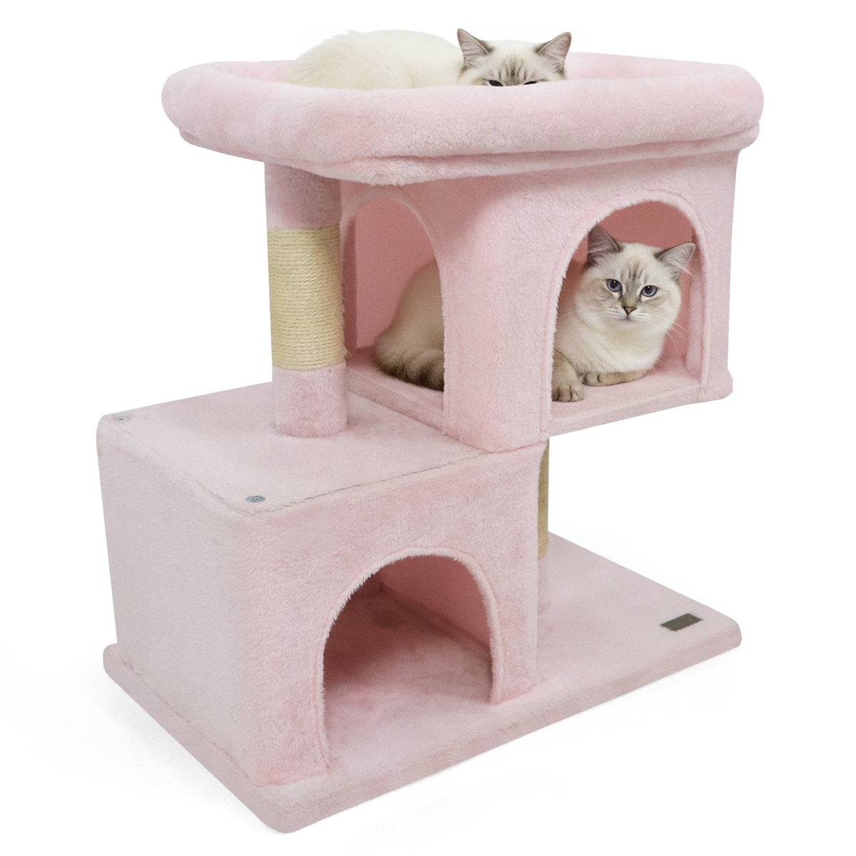 Pink Cat Tower 25.5 Inches with Two Condos and a Rimmed Top Perch