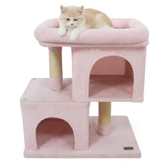Pink Cat Tower 25.5 Inches with Two Condos and a Rimmed Top Perch
