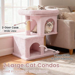 Pink Cat Tower 25.5 Inches with Two Condos and a Rimmed Top Perch