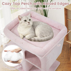 Pink Cat Tower 25.5 Inches with Two Condos and a Rimmed Top Perch