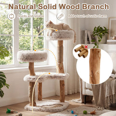 40 Inch Cat Tree on Real Wood Branch Posts with Two Round Plush Beds