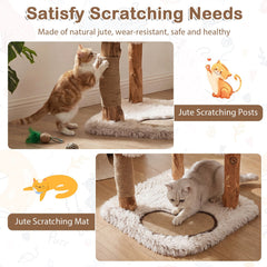 40 Inch Cat Tree on Real Wood Branch Posts with Two Round Plush Beds