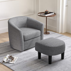 Modern Club Swivel Accent Chair with Ottoman Footrest Curved Backrest-Grey