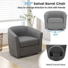 Modern Club Swivel Accent Chair with Ottoman Footrest Curved Backrest-Grey