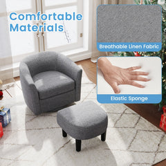 Modern Club Swivel Accent Chair with Ottoman Footrest Curved Backrest-Grey