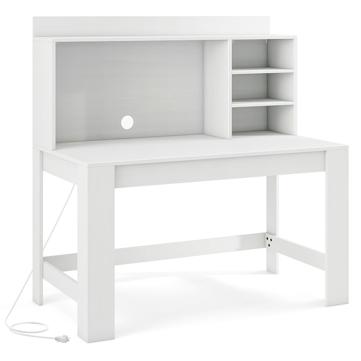 Modern Computer Desk with Hutch and Storage Shelves-White
