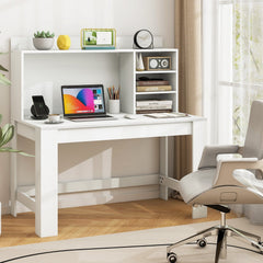 Modern Computer Desk with Hutch and Storage Shelves-White