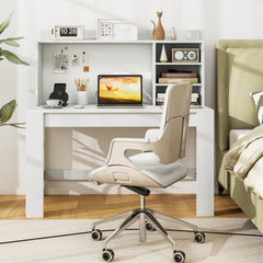 Modern Computer Desk with Hutch and Storage Shelves-White