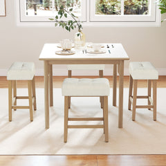 Set of 2 Backless Saddle Counter Stools with Sherpa Seats and Natural Wood Legs, 24 Inch