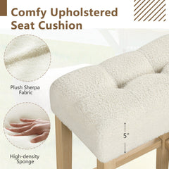 Set of 2 Backless Saddle Counter Stools with Sherpa Seats and Natural Wood Legs, 24 Inch