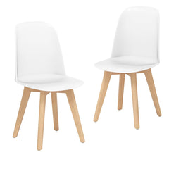 Set of 2 Modern Shell Dining Chairs, White Moulded Seat on Solid Beech Wood Legs