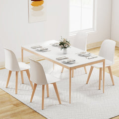 Set of 2 Modern Shell Dining Chairs, White Moulded Seat on Solid Beech Wood Legs