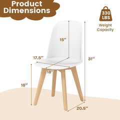 Set of 2 Modern Shell Dining Chairs, White Moulded Seat on Solid Beech Wood Legs