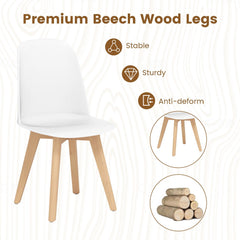 Set of 2 Modern Shell Dining Chairs, White Moulded Seat on Solid Beech Wood Legs