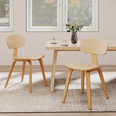 Set of 4 Bentwood Dining Chairs, Natural Rubber Wood Veneer with Wide Curved Backs