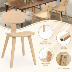 Set of 4 Bentwood Dining Chairs, Natural Rubber Wood Veneer with Wide Curved Backs