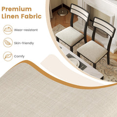 Set of 2 Dining Chairs, Black Rubber Wood with Beige Linen Seat and Two Rail Padded Back
