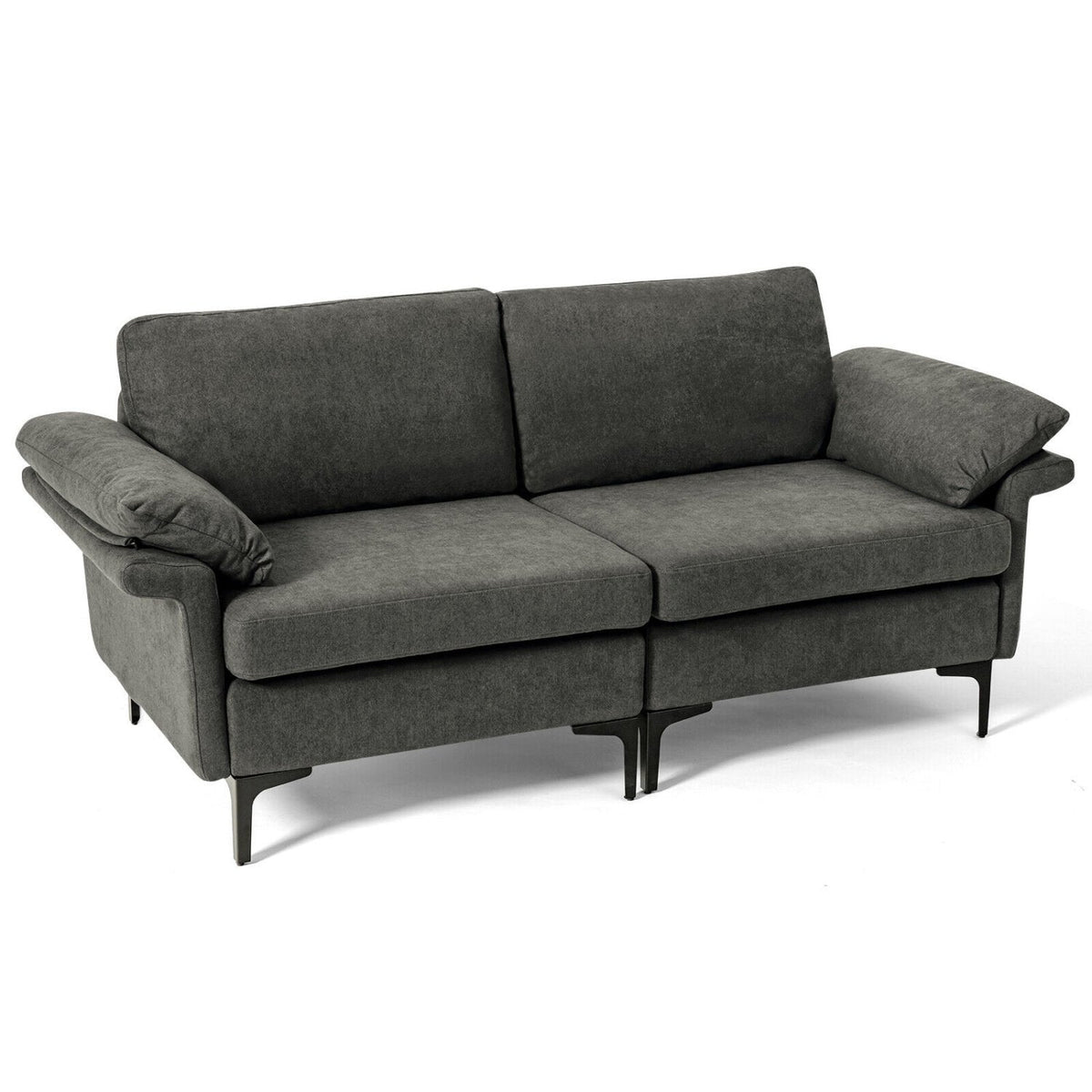 72.5 in Loveseat Sofa in Charcoal Linen with Armrest Pillows, 1320 lb Capacity and Metal Legs