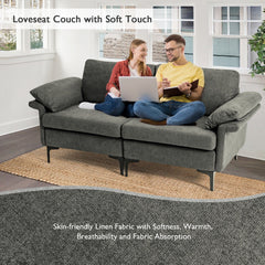 72.5 in Loveseat Sofa in Charcoal Linen with Armrest Pillows, 1320 lb Capacity and Metal Legs