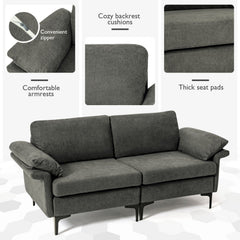 72.5 in Loveseat Sofa in Charcoal Linen with Armrest Pillows, 1320 lb Capacity and Metal Legs