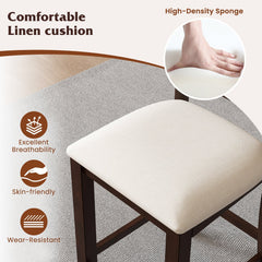 Set of 2 Cross Back Counter Stools in Walnut with Linen Cushions, 24 Inch Seat Height
