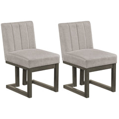 Set of 2 Channel Back Dining Chairs, Grey Fabric with 5.5 Inch Sprung Seat and Grey Sled Base