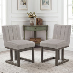 Set of 2 Channel Back Dining Chairs, Grey Fabric with 5.5 Inch Sprung Seat and Grey Sled Base