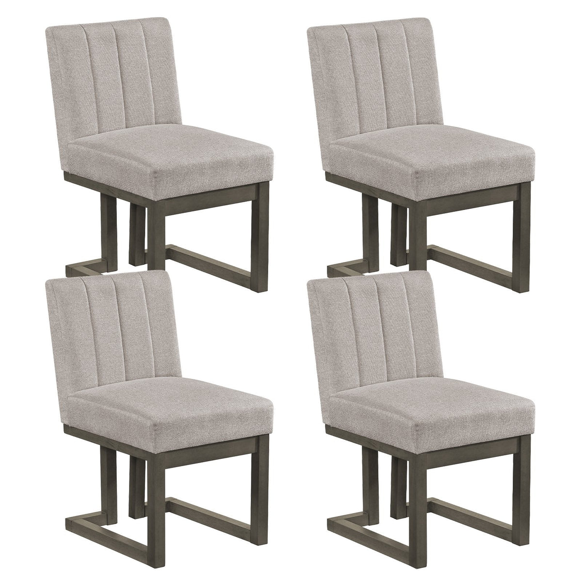 Set of 4 Channel Back Dining Chairs, Grey Fabric with 5.5 Inch Sprung Seats and Grey Sled Bases