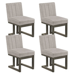Set of 4 Channel Back Dining Chairs, Grey Fabric with 5.5 Inch Sprung Seats and Grey Sled Bases