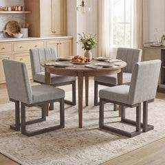 Set of 4 Channel Back Dining Chairs, Grey Fabric with 5.5 Inch Sprung Seats and Grey Sled Bases