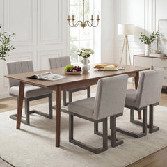 Set of 4 Channel Back Dining Chairs, Grey Fabric with 5.5 Inch Sprung Seats and Grey Sled Bases