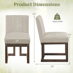 Set of 4 Channel Back Dining Chairs, Beige Fabric with 5.5 Inch Sprung Seats and Walnut Sled Bases