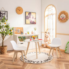 Kids Round Activity Table and 2 Cushioned Chair Set, White with Beech Legs