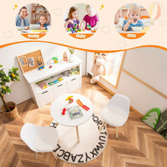 Kids Round Activity Table and 2 Cushioned Chair Set, White with Beech Legs