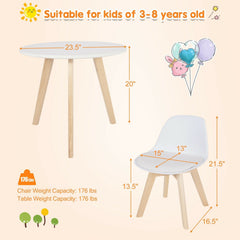 Kids Round Activity Table and 2 Cushioned Chair Set, White with Beech Legs