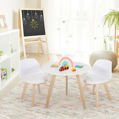 Kids Round Activity Table and 2 Cushioned Chair Set, White with Beech Legs